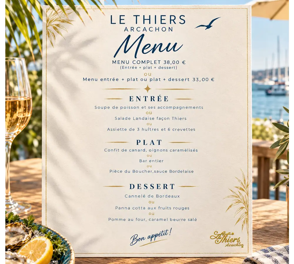 menu formule complète restaurant le Thiers